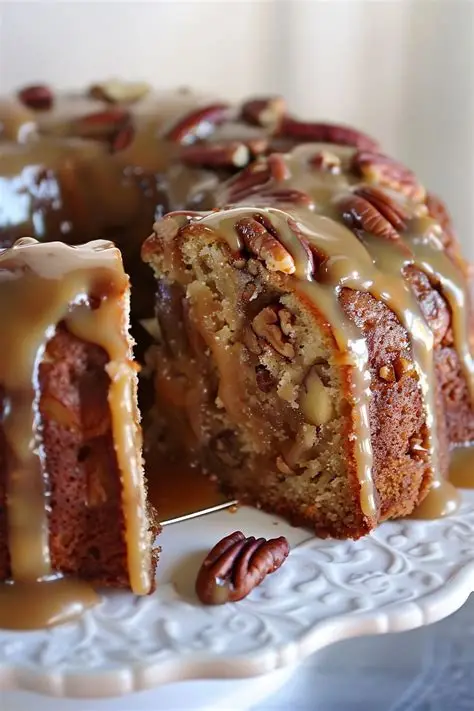 Pecan Apple Cake with Caramel Glaze